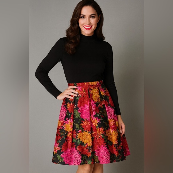 VTG Talbots 100% Silk Floral Pleated Lined Skirt Size 10 - Picture 1 of 12